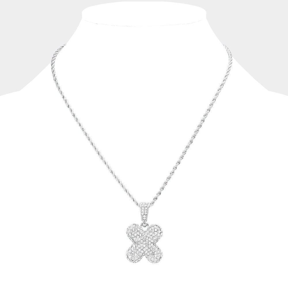 iLLASPARKZ -X- Rhinestone Monogram Pendant Brass Chain Necklace