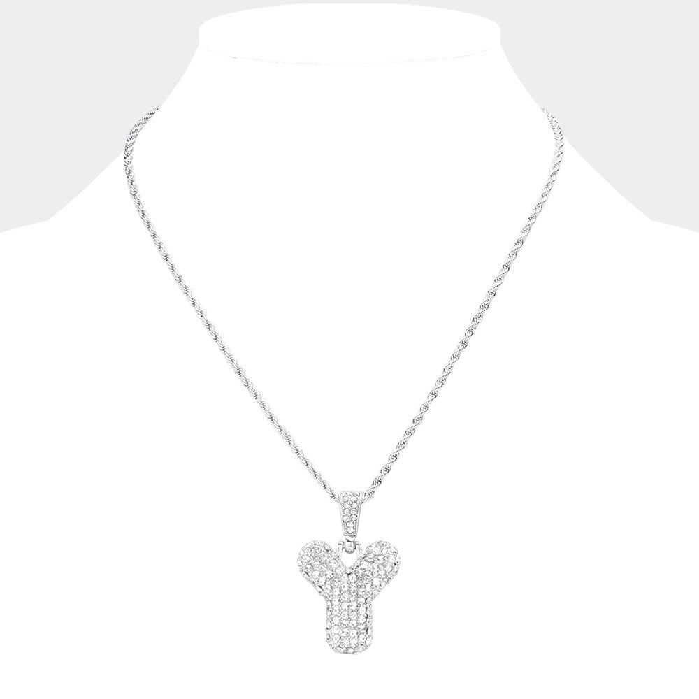 iLLASPARKZ -Y- Rhinestone Monogram Pendant Brass Chain Necklace