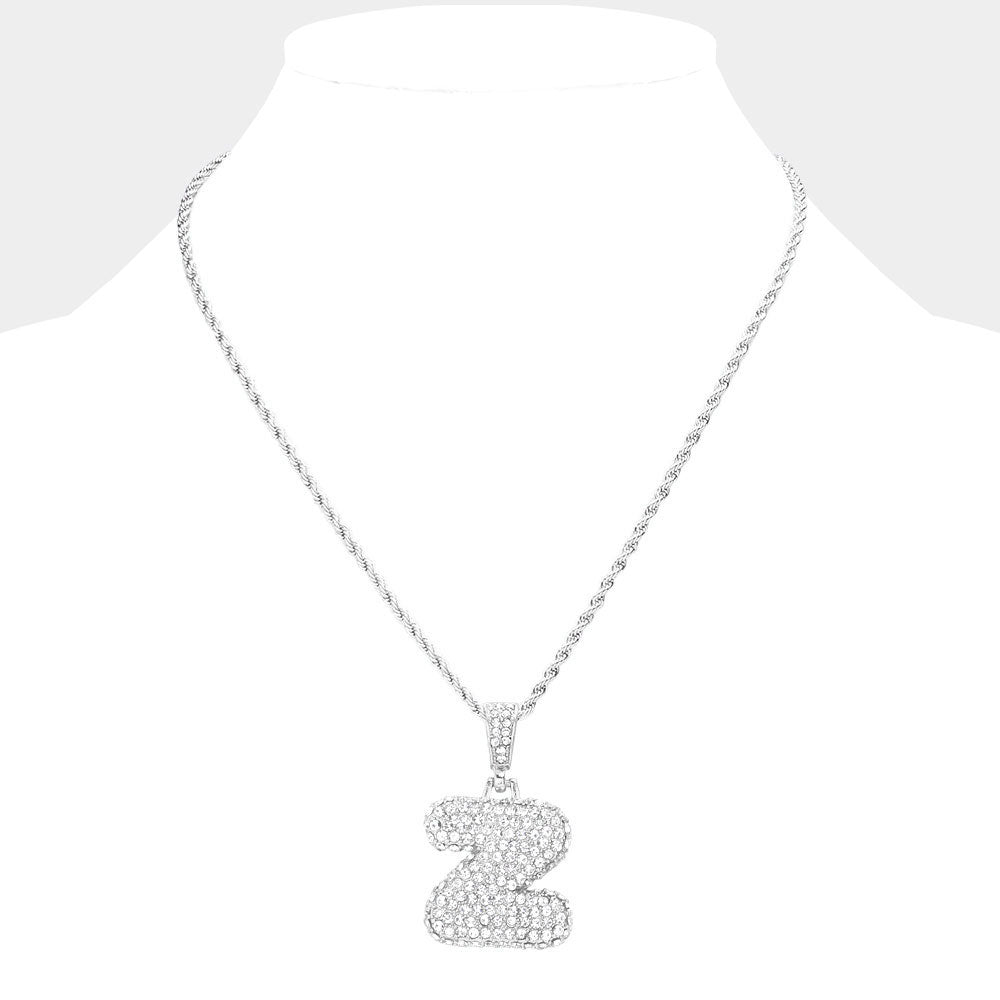 iLLASPARKZ -Z- Rhinestone Monogram Pendant Brass Chain Necklace