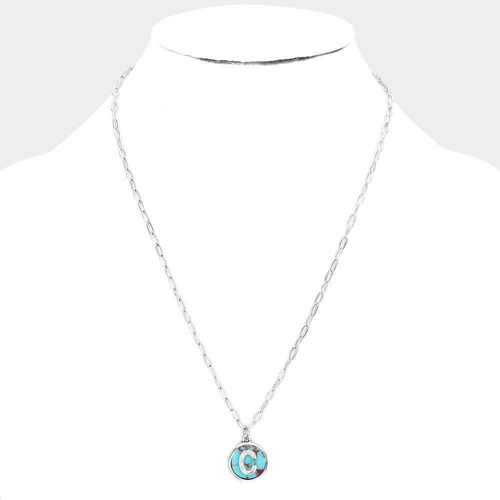 iLLASPARKZ -C- Initial Monogram Turquoise Pendant Necklace