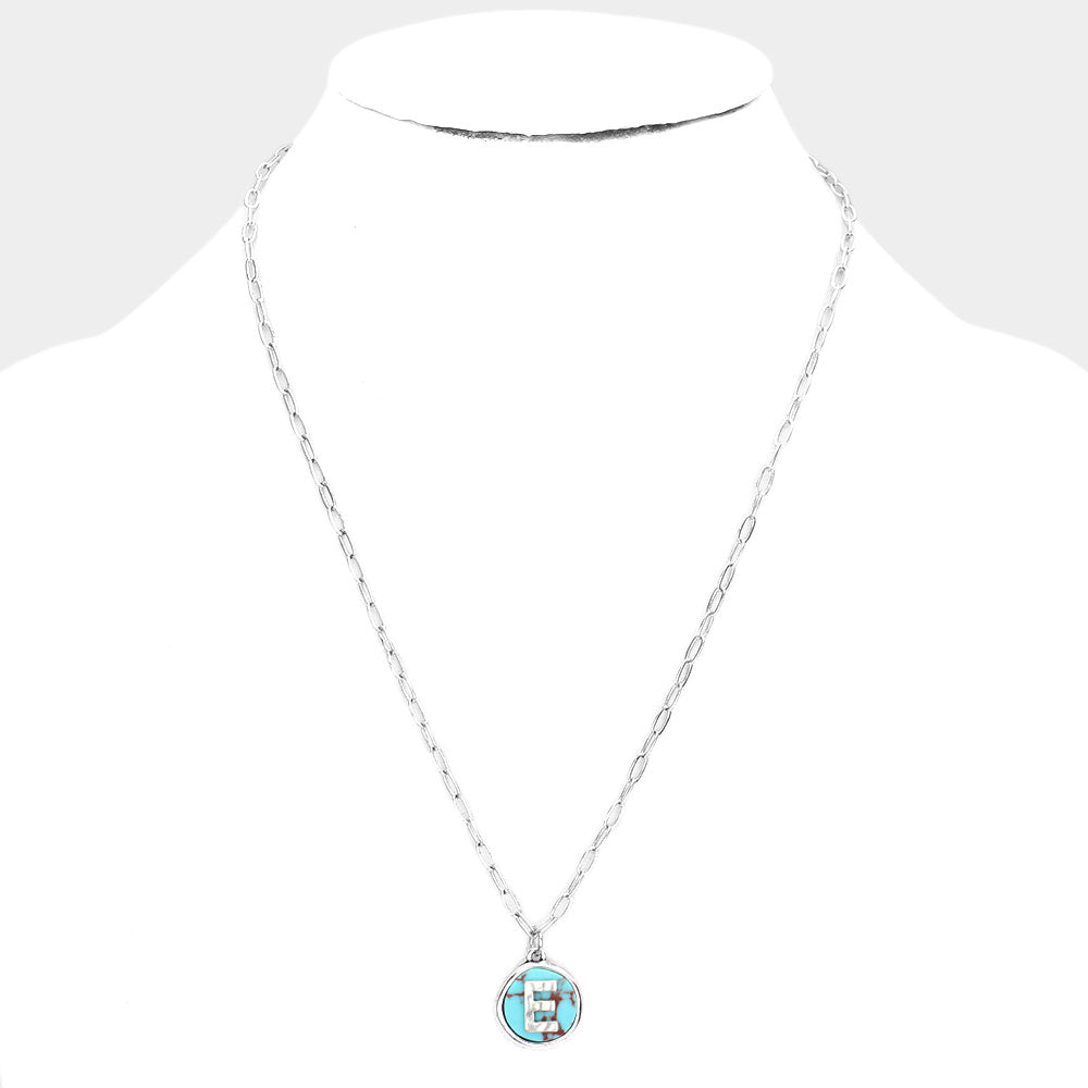 iLLASPARKZ -E- Monogram Turquoise Pendant Necklace