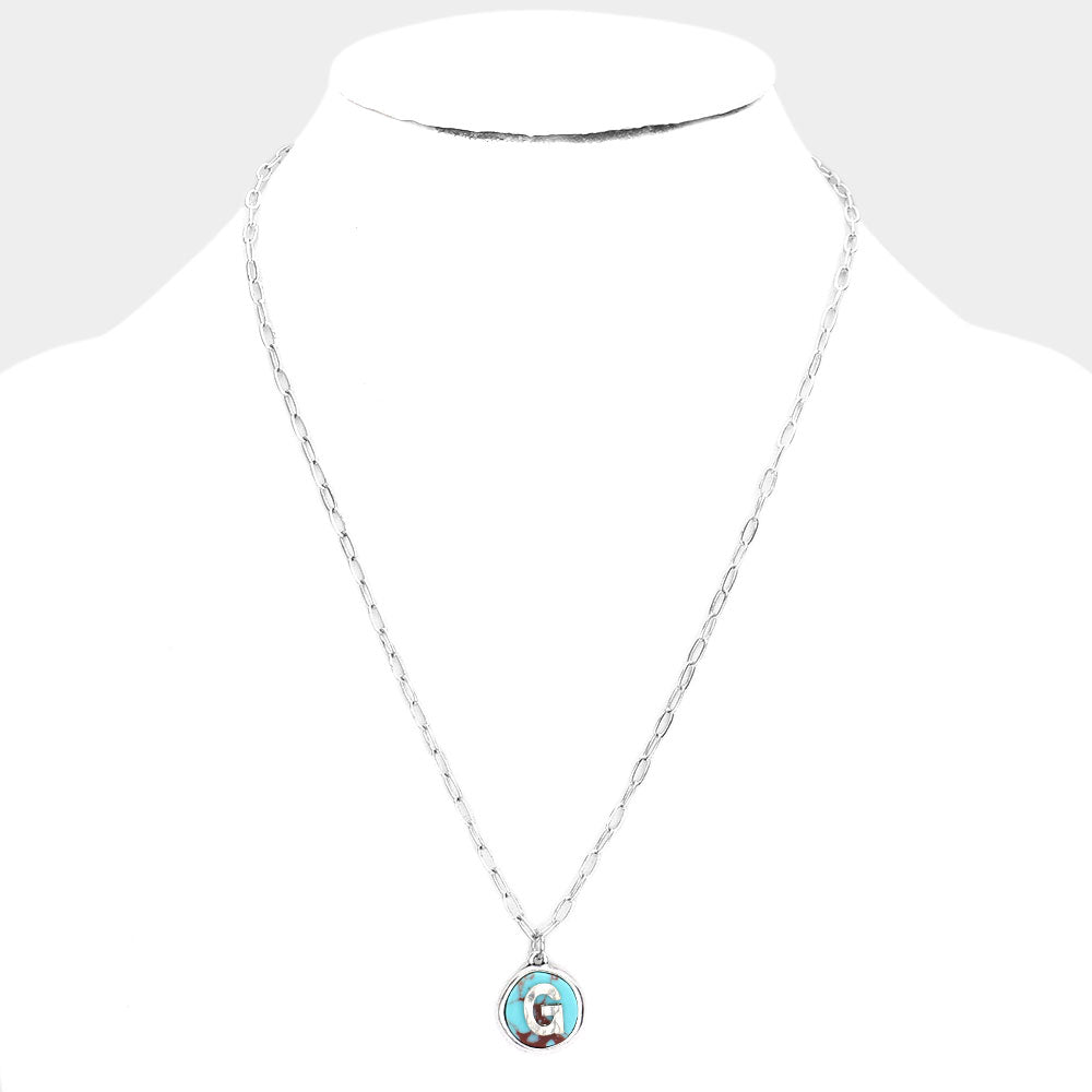 iLLASPARKZ -G- Initial Monogram Turquoise Pendant Necklace