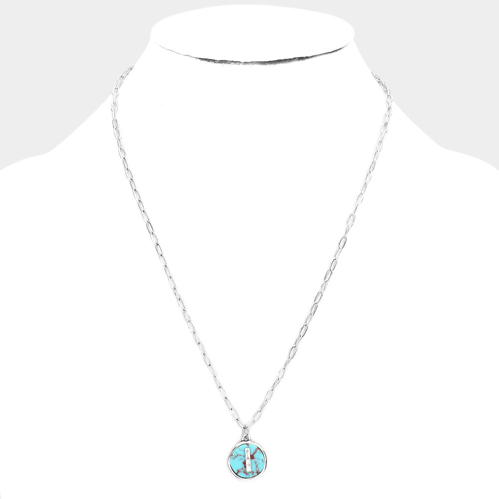 iLLASPARKZ -I- Initial Monogram Turquoise Pendant Necklace