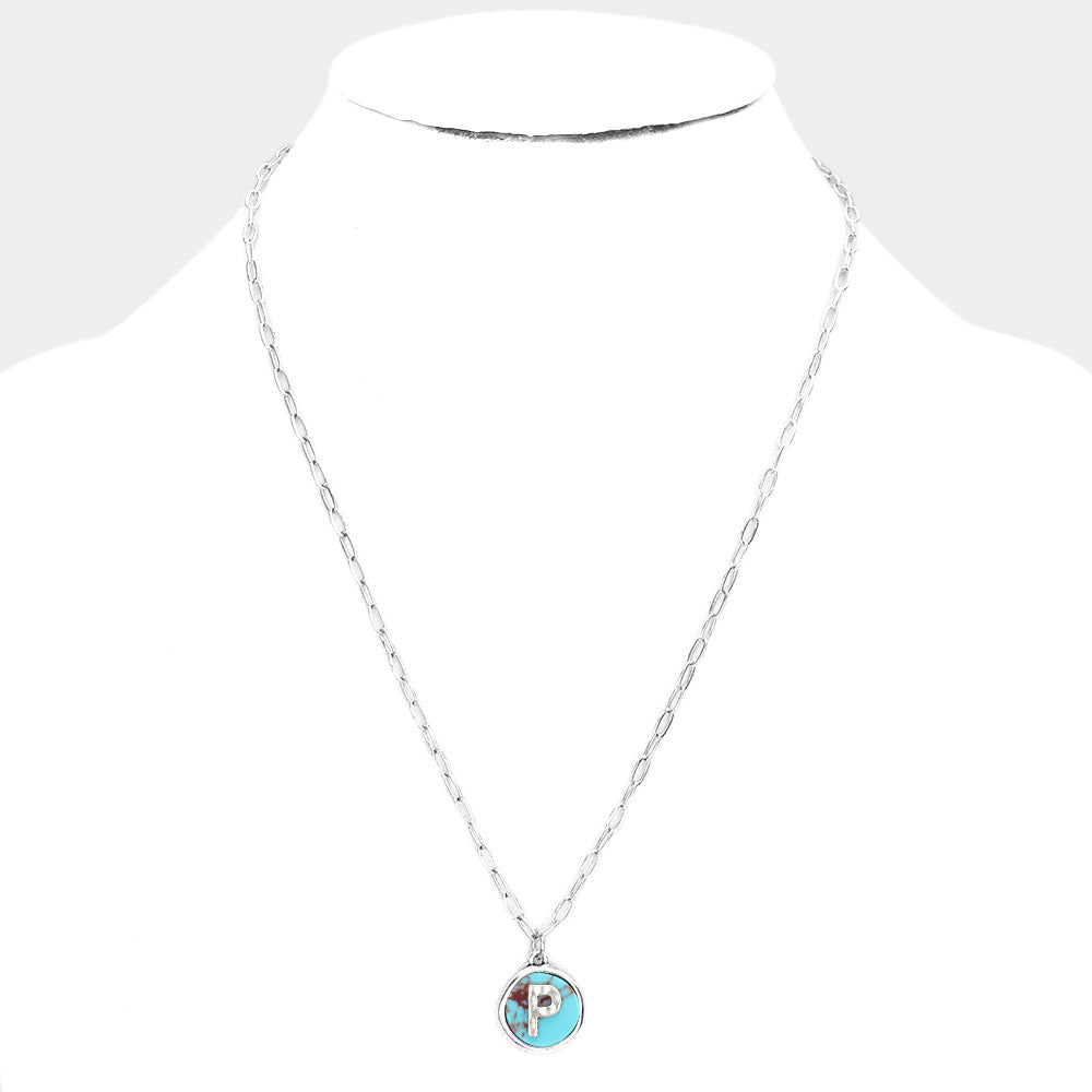 iLLASPARKZ -P- Initial Monogram Turquoise Pendant Necklace