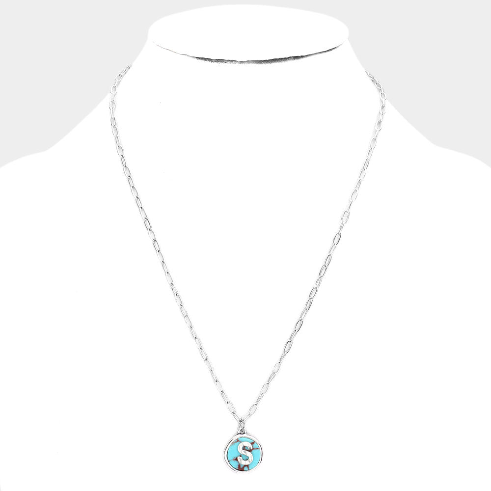 iLLASPARKZ -S- Initial Monogram Turquoise Pendant Necklace