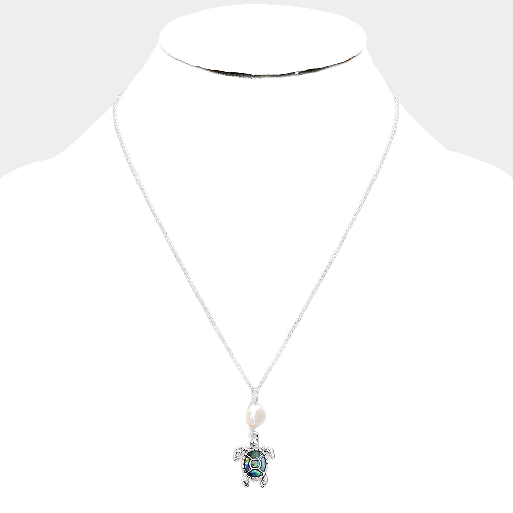iLLASPARKZ Abalone Stone Pearl Turtle Pendant Necklace