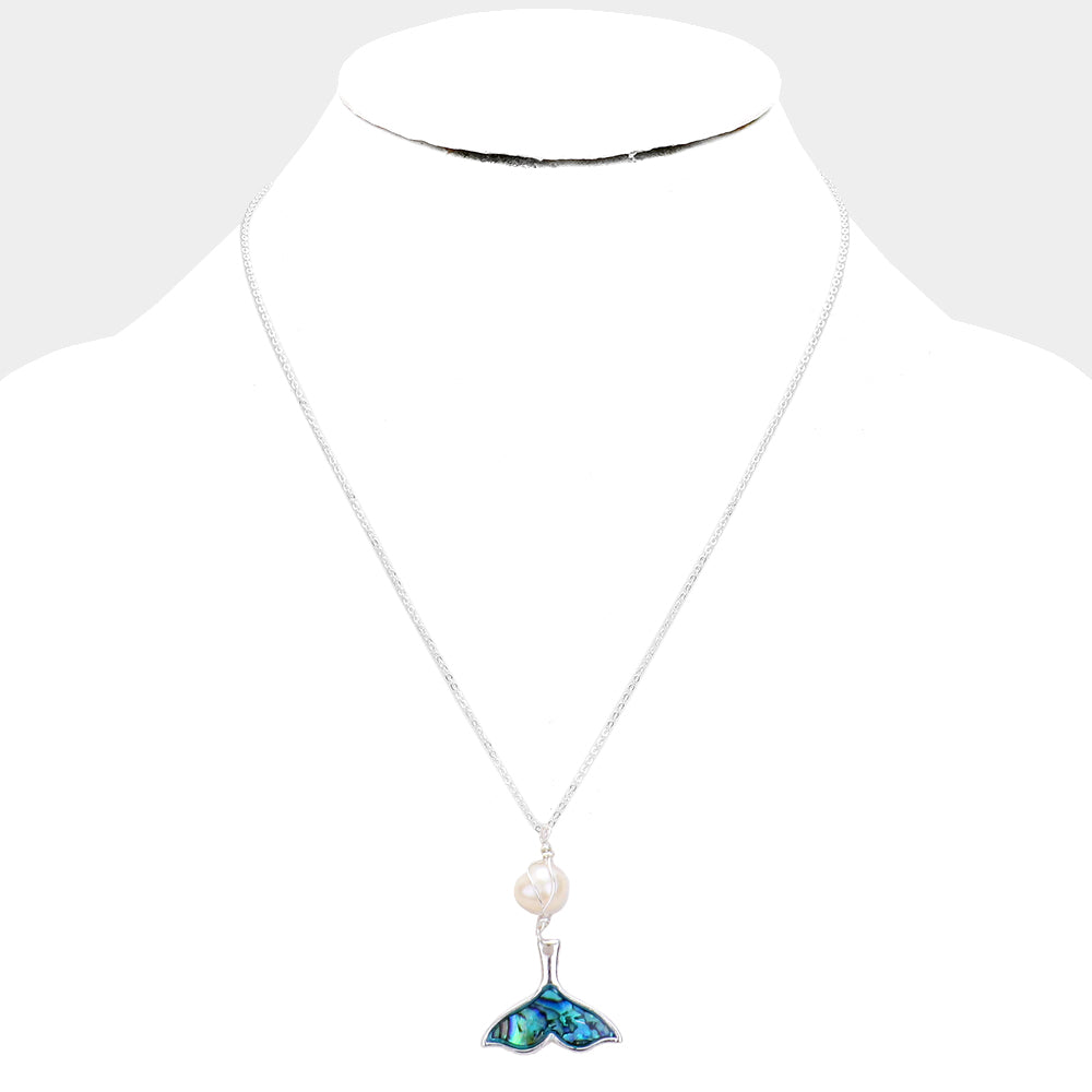 iLLASPARKZ Abalone Stone Pearl Whale Tails Pendant Necklace