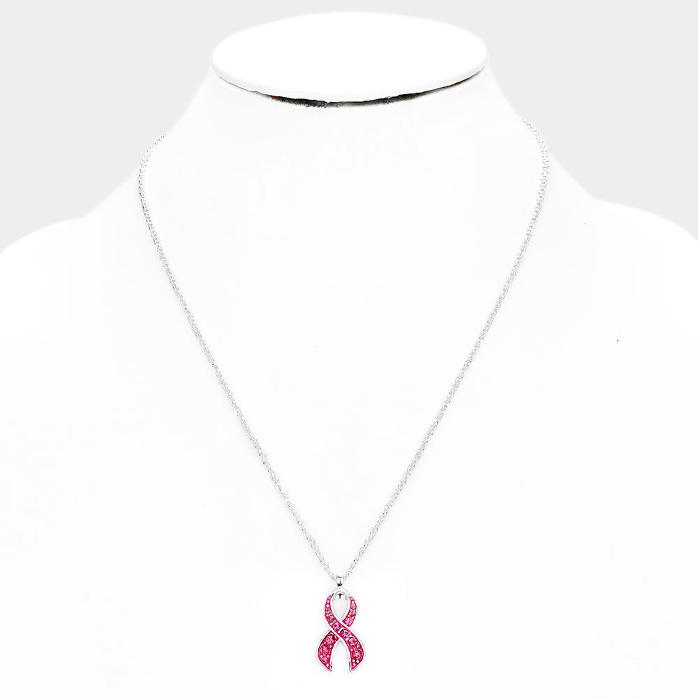 iLLASPARKZ Pink Ribbon Rhinestone Pendant Necklace