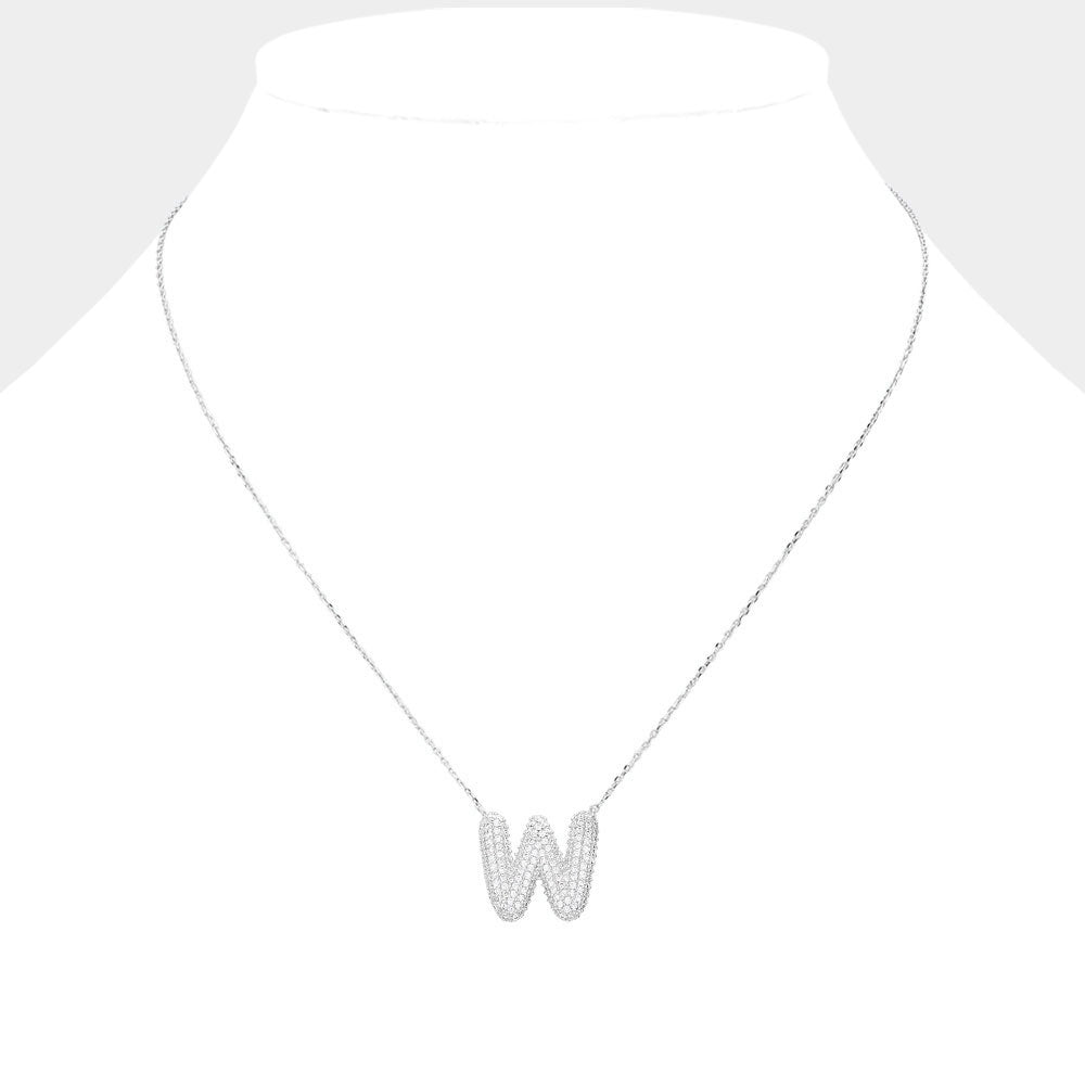 iLLASPARKZ -W- White Gold Dipped CZ Monogram Pendant Necklace