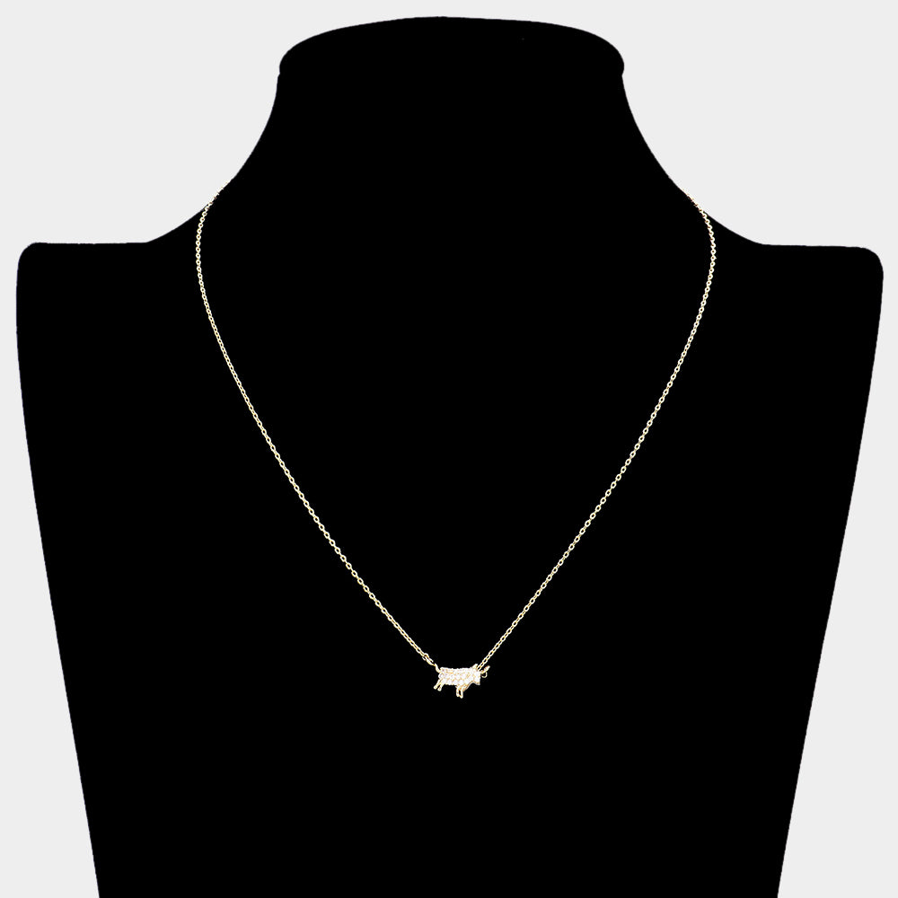 iLLASPARKZ Lunar 12 Zodiac Gold Dipped CZ Ox Pendant Necklace