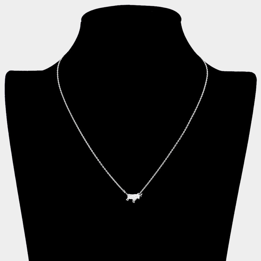 iLLASPARKZ Lunar 12 Zodiac White Gold Dipped CZ Ox Pendant Necklace