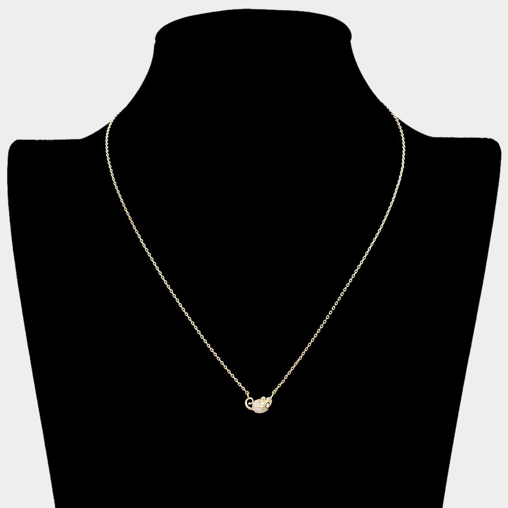 iLLASPARKZ Lunar 12 Zodiac Gold Dipped CZ Rat Pendant Necklace