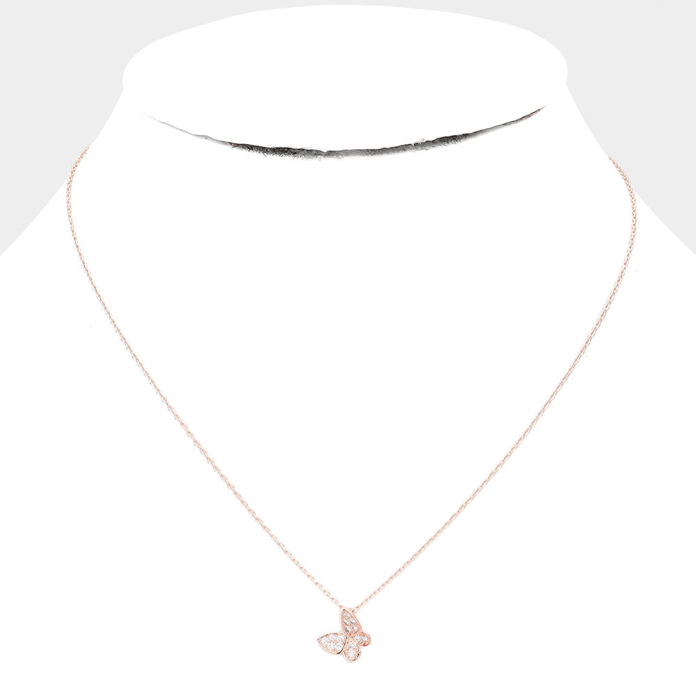 iLLASPARKZ Gold Dipped CZ Embellished Metal Butterfly Pendant Necklace
