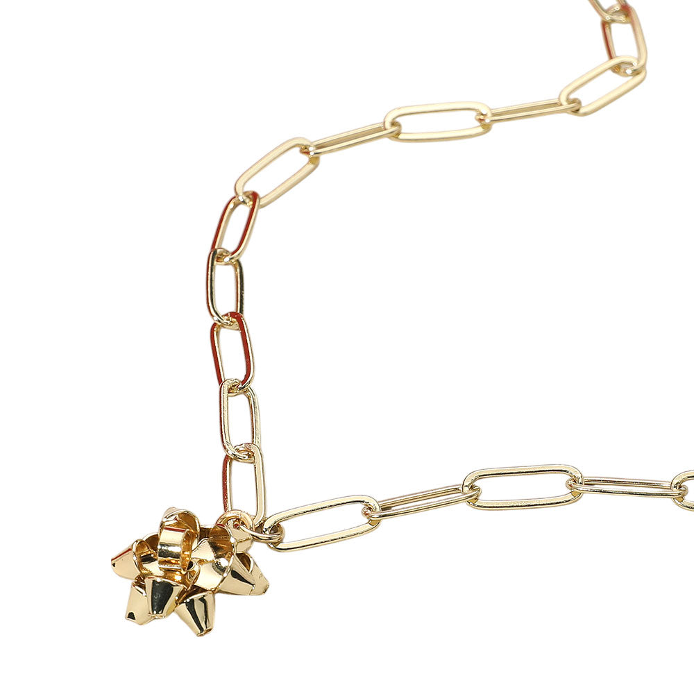 iLLASPARKZ Christmas Bow Pendant Paperclip Chain Necklace