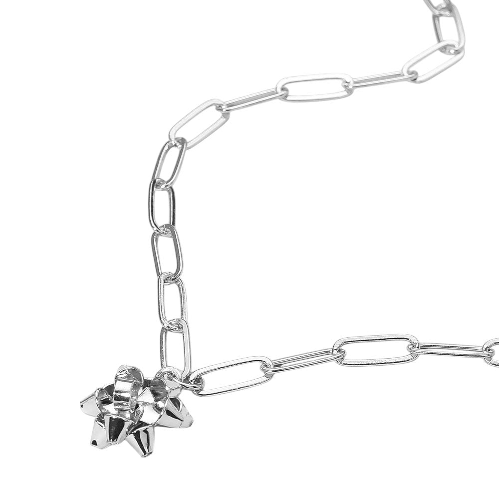 iLLASPARKZ Christmas Bow Pendant Paperclip Chain Necklace