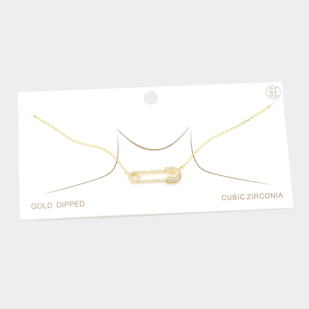 iLLASPARKZ Gold Dipped CZ Safety Pin Pendant Necklace