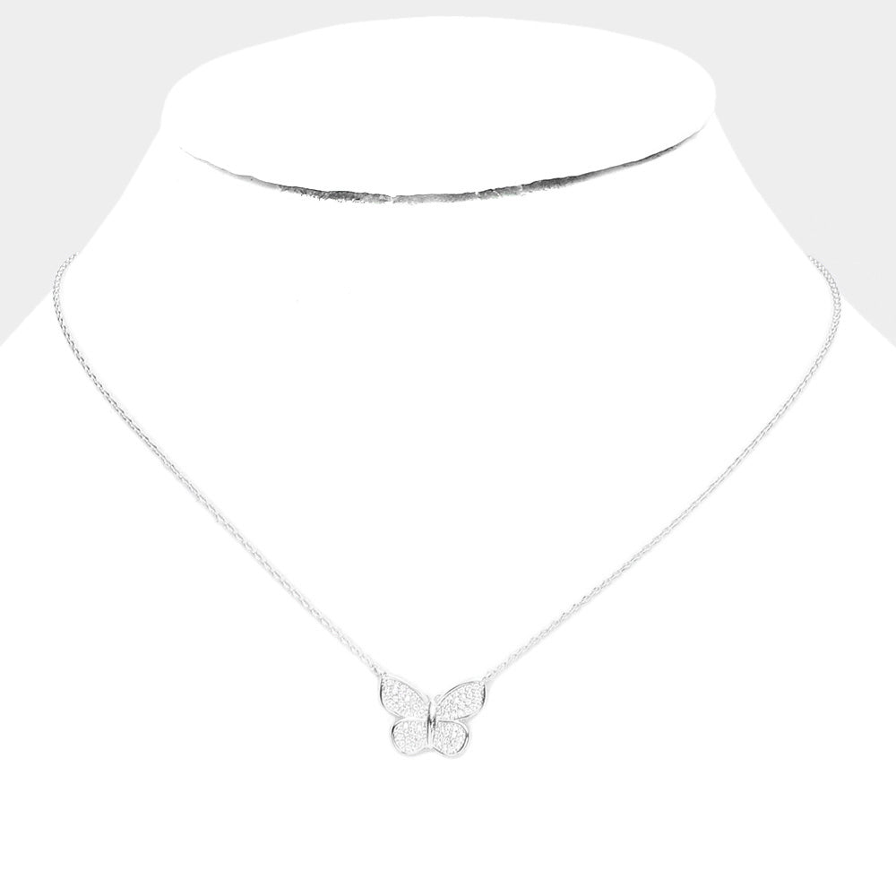 iLLASPARKZ White Gold Dipped CZ Butterfly Pendant Necklace