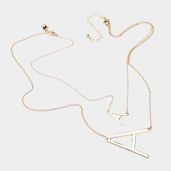 iLLASPARKZ -A- Initial Monogram 2Row Strand Double Detachable Chain Necklace