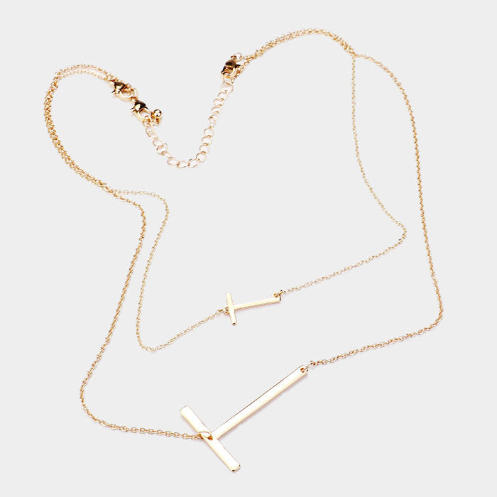 iLLASPARKZ -T- Initial Monogram 2Row Strand Double Detachable Chain Necklace