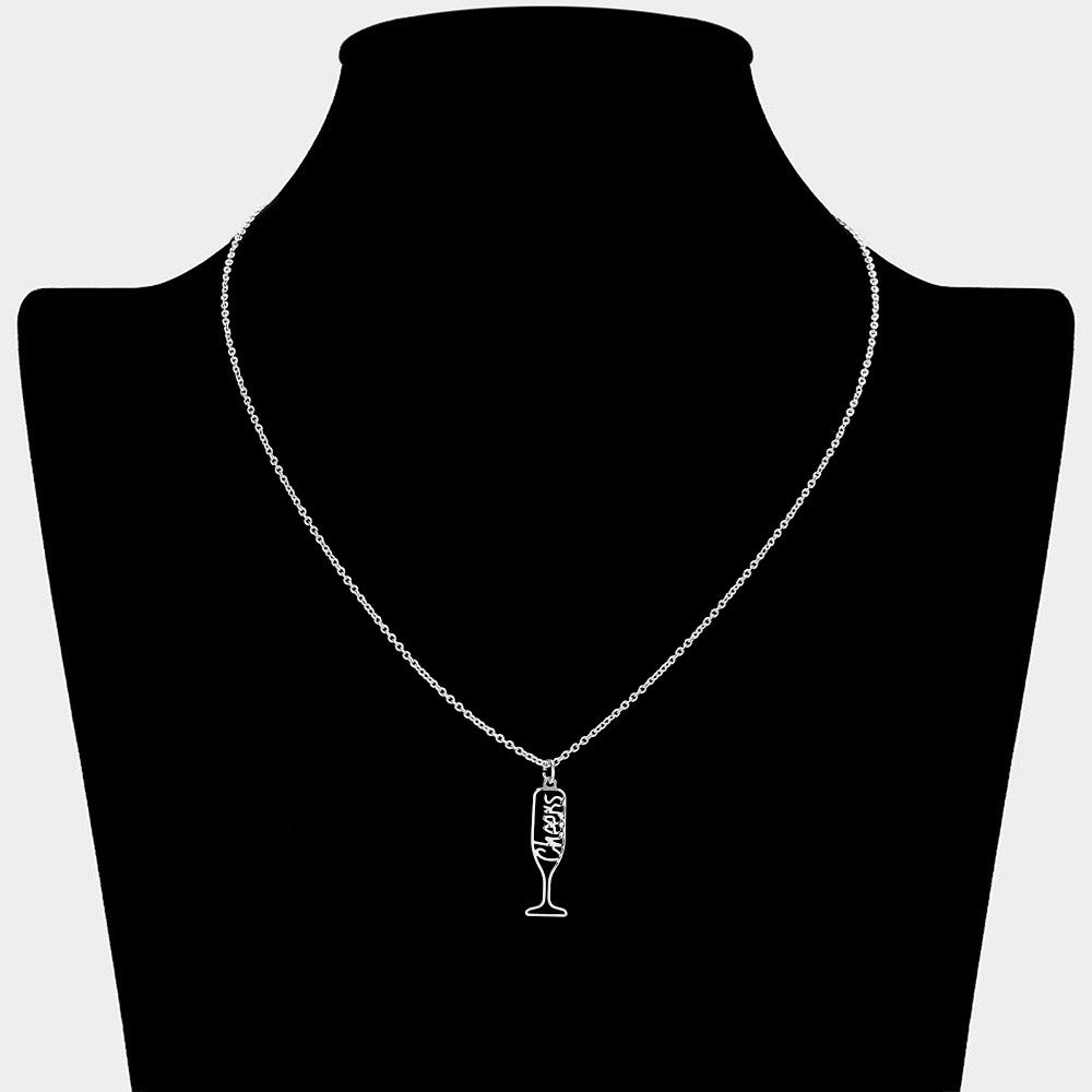 iLLASPARKZ Cheers Message Wine Glass Brass Metal Pendant Necklace