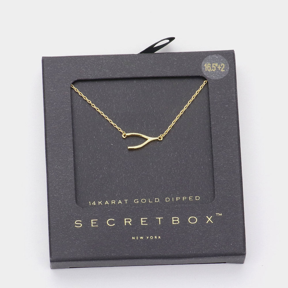 iLLASPARKZ SECRET BOX_14K Gold Dipped Wishbone Pendant Necklace