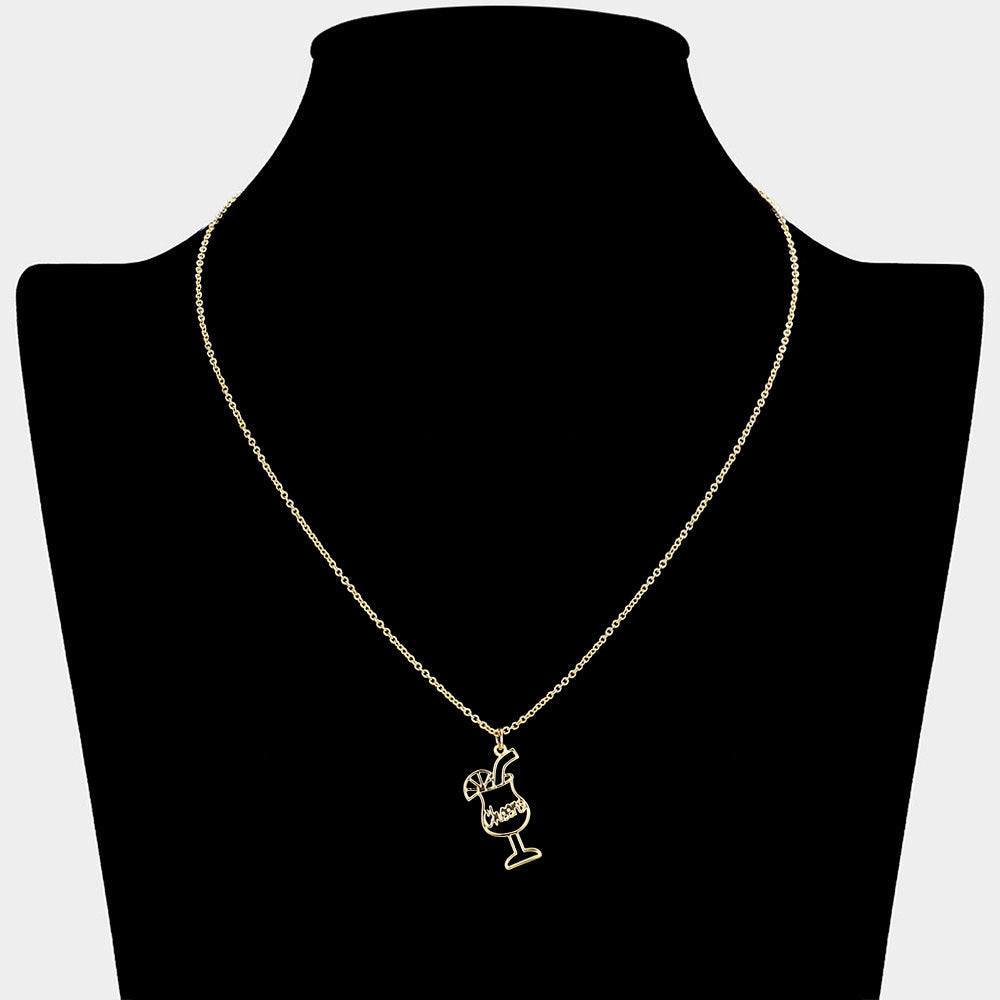 iLLASPARKZ Cheers Message Champagne Tequila Glass Brass Metal Pendant Necklace