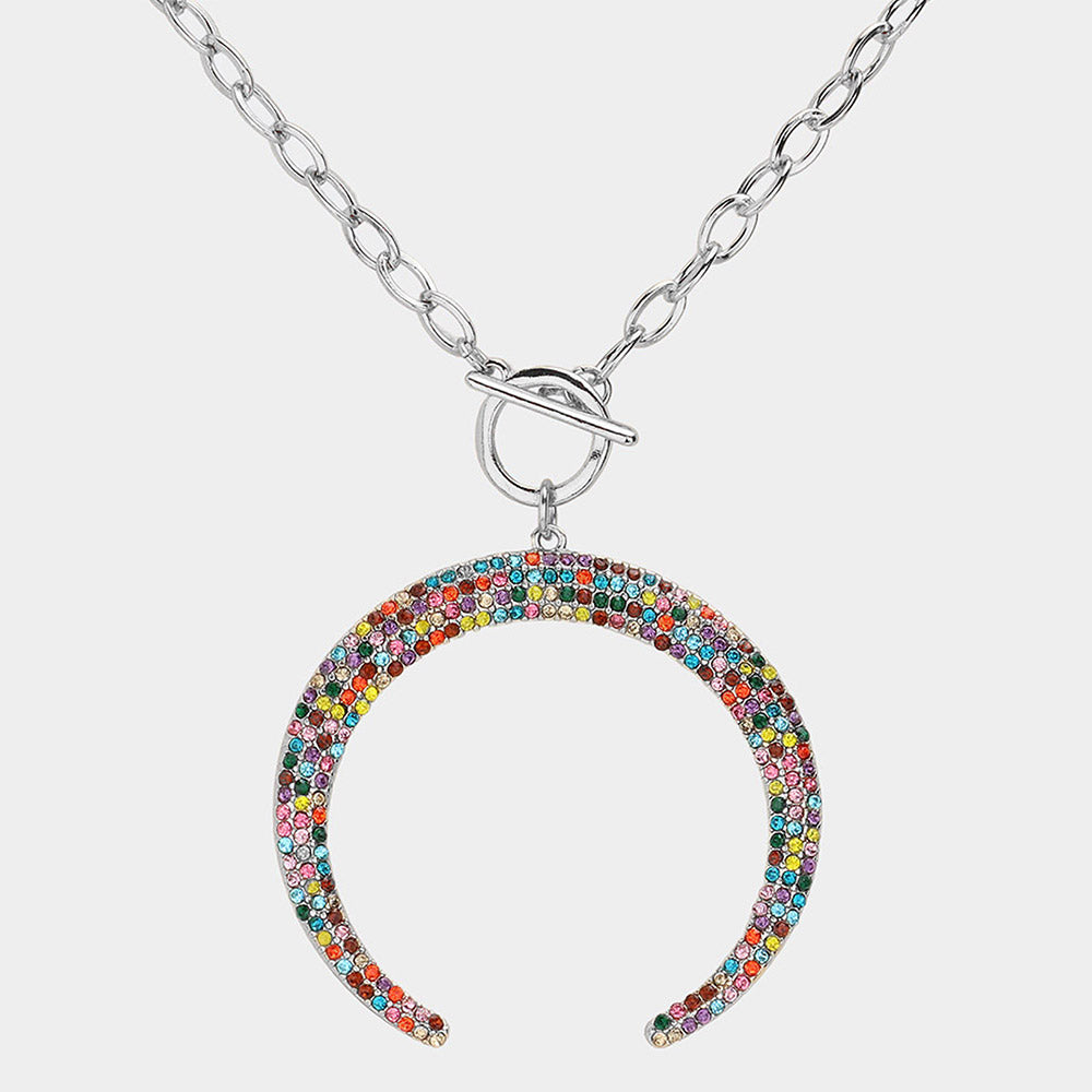 iLLASPARKZ Crystal Rhinestone Pave Double Horn Toggle Necklace