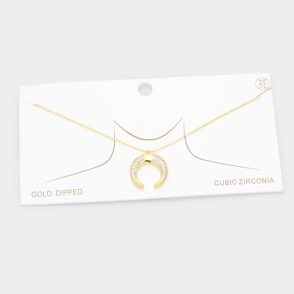 iLLASPARKZ Gold Dipped CZ Embellished Metal Horn Pendant Necklace