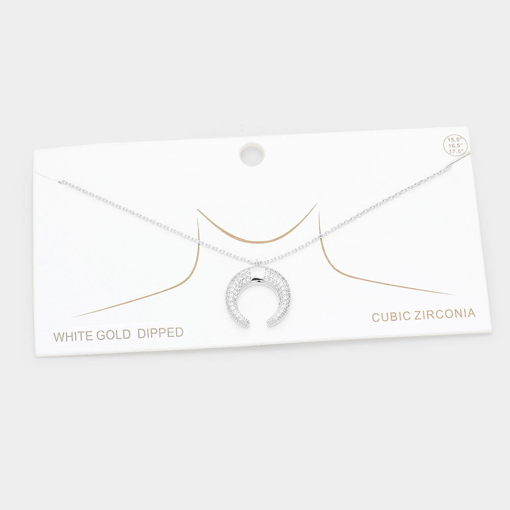 iLLASPARKZ White Gold Dipped CZ Embellished Metal Horn Pendant Necklace