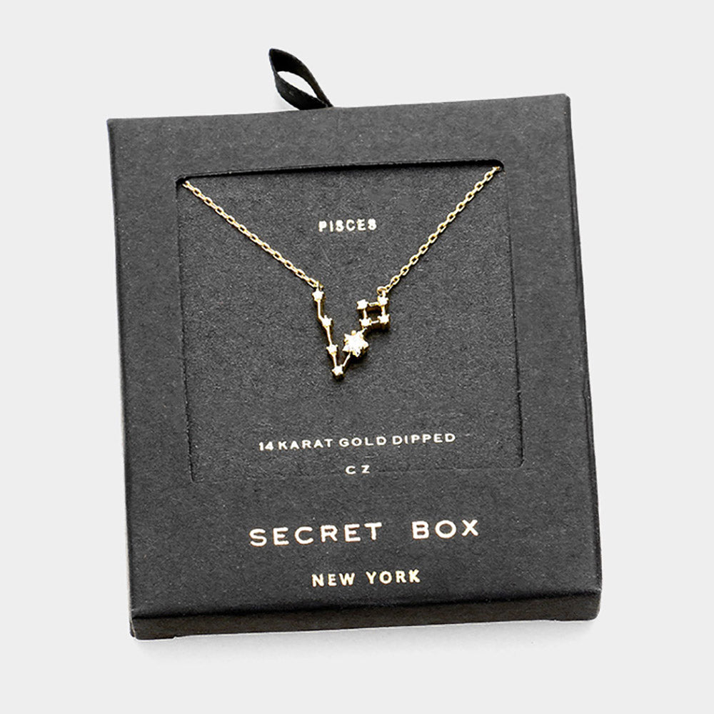 iLLASPARKZ SECRET BOX _14K Gold Dipped CZ Pisces Zodiac Sign Pendant Necklace