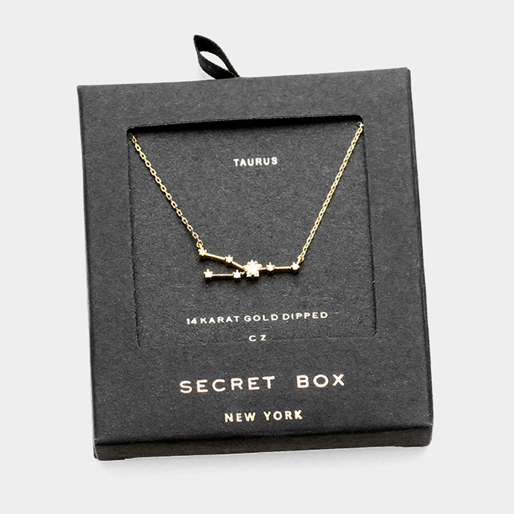 iLLASPARKZ SECRET BOX_14K Gold Dipped CZ Taurus Zodiac Sign Pendant Necklace