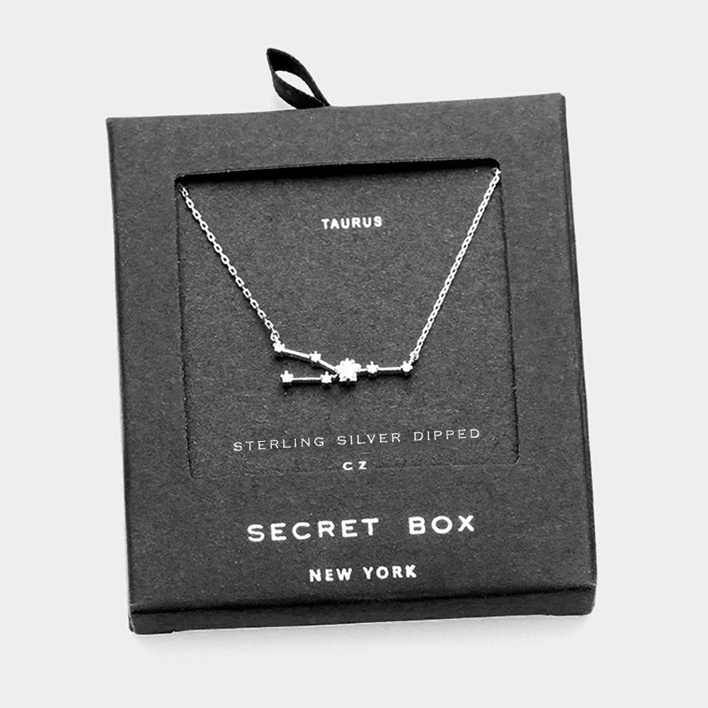 iLLASPARKZ SECRET BOX_Sterling Silver Dipped CZ Taurus Zodiac Sign Pendant Necklace