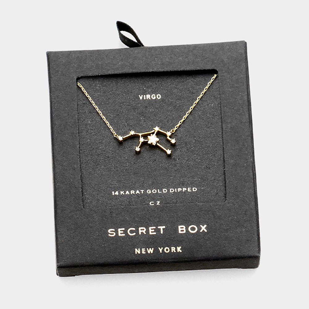 iLLASPARKZ SECRET BOX_14K Gold Dipped CZ Virgo Zodiac Sign Pendant Necklace