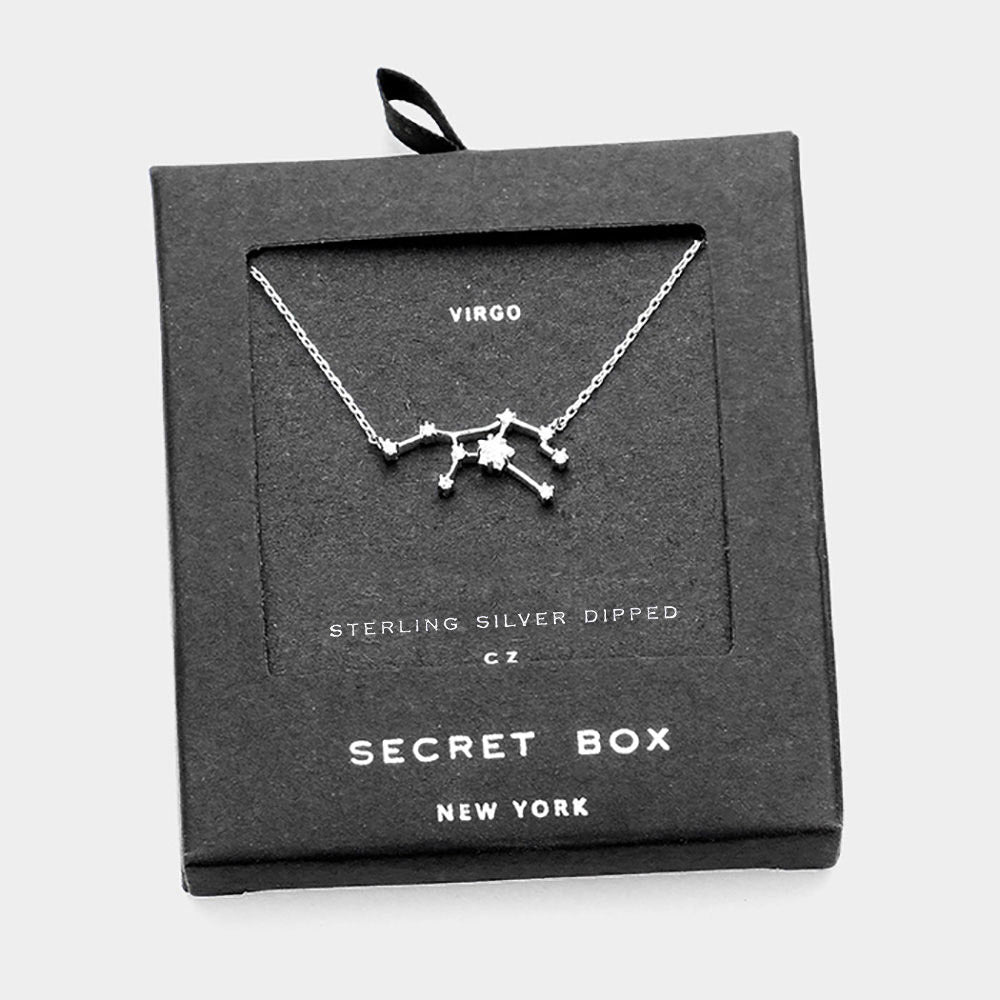 iLLASPARKZ SECRET BOX_Sterling Silver Dipped CZ Virgo Zodiac Sign Pendant Necklace