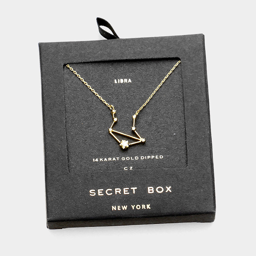 iLLASPARKZ SECRET BOX_14K Gold Dipped CZ Libra Zodiac Sign Pendant Necklace