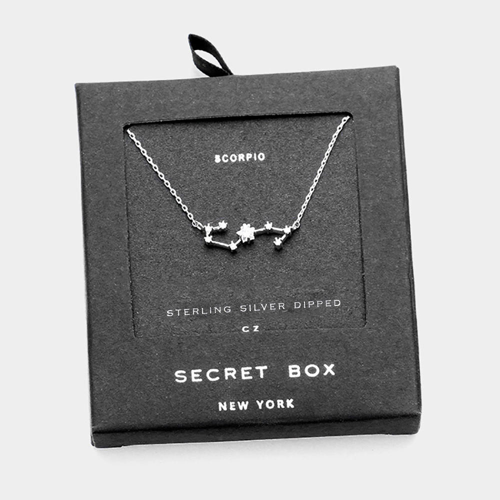 iLLASPARKZ Secret Box _ Sterling Silver Dipped CZ Scorpio Zodiac Sign Pendant Necklace