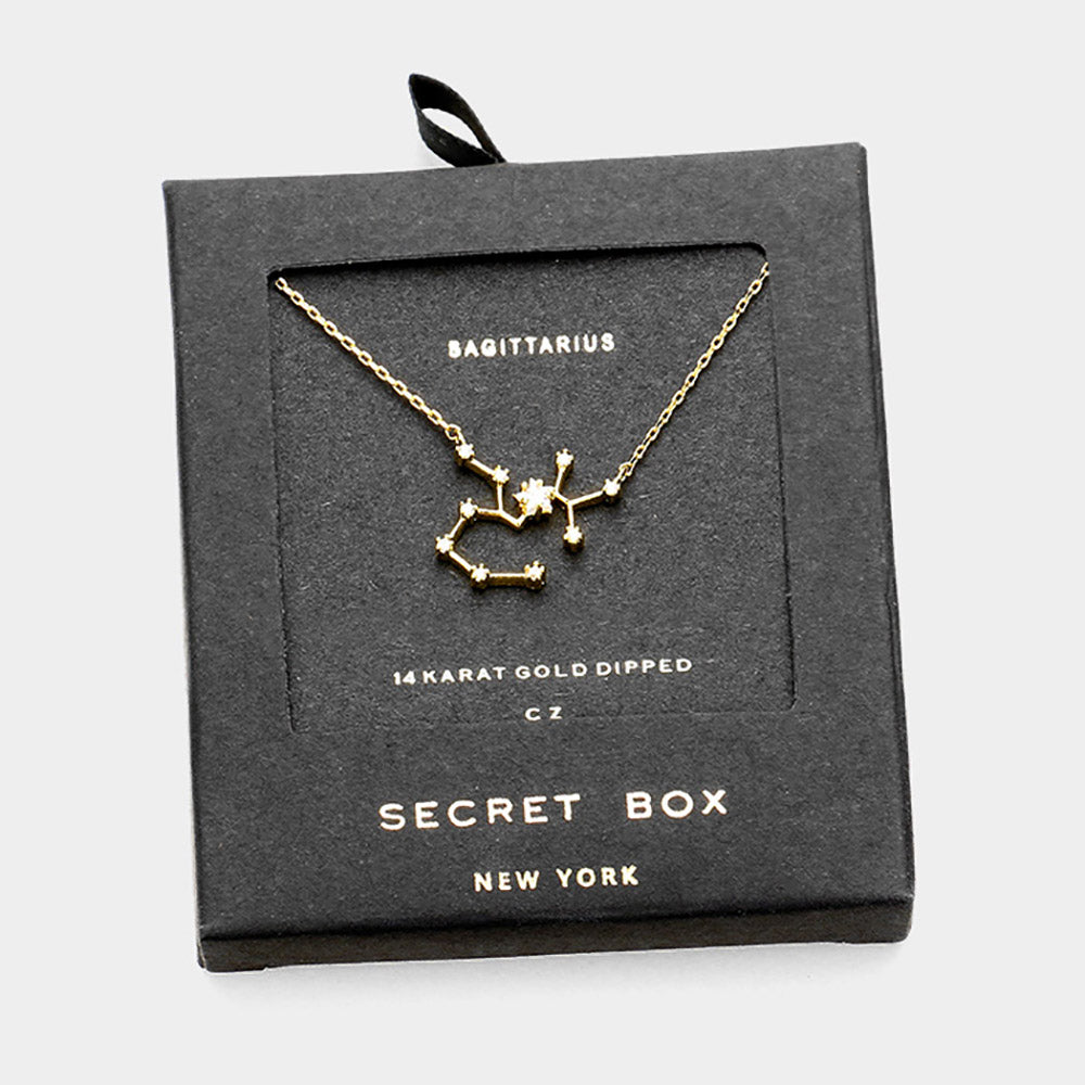 iLLASPARKZ SECRET BOX_14K Gold Dipped CZ Sagittarius Zodiac Sign Pendant Necklace