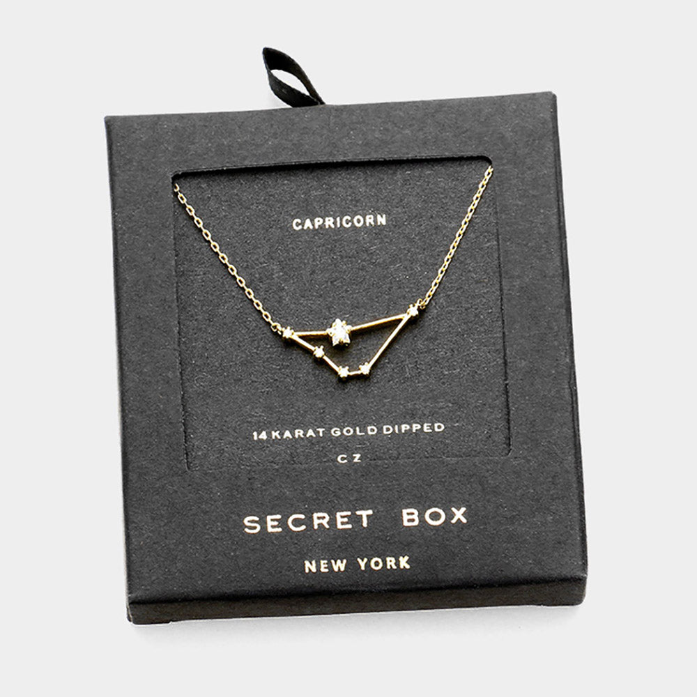 iLLASPARKZ Secret Box _ 14K Gold Dipped CZ Capricorn Zodiac Sign Pendant Necklace