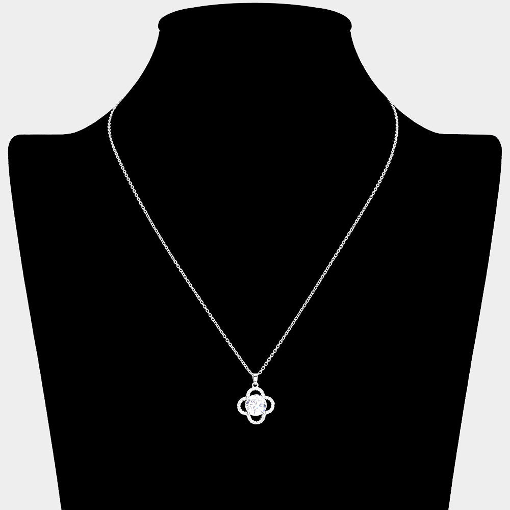 iLLASPARKZ Round CZ Stone Pointed Quatrefoil Pendant Necklace