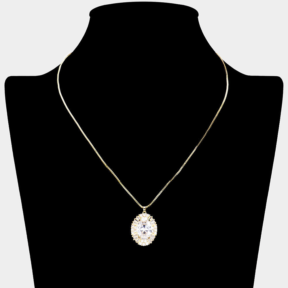 iLLASPARKZ 18K Gold Filled Oval CZ Stone Pointed Pendant Necklace