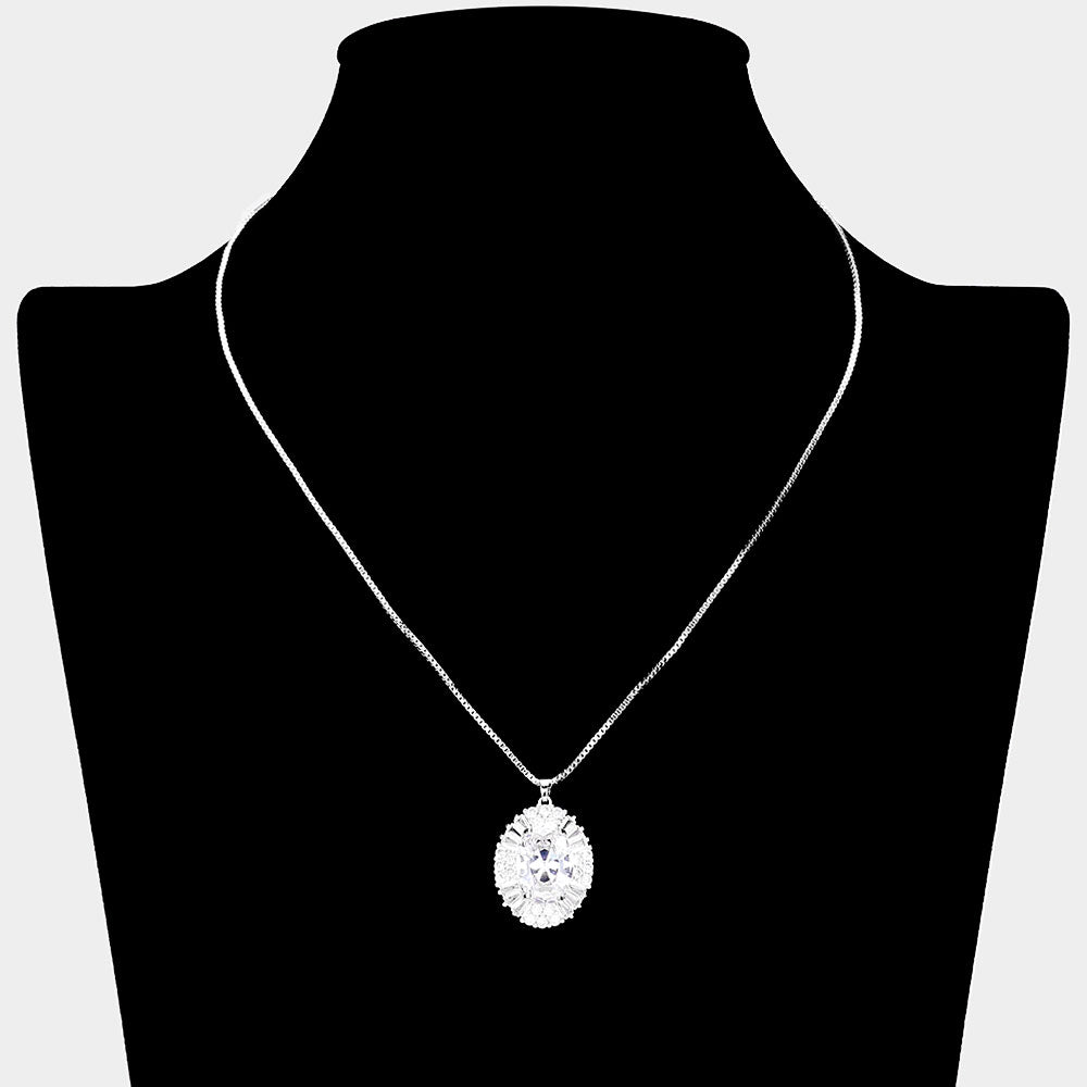iLLASPARKZ Oval CZ Stone Pointed Pendant Necklace