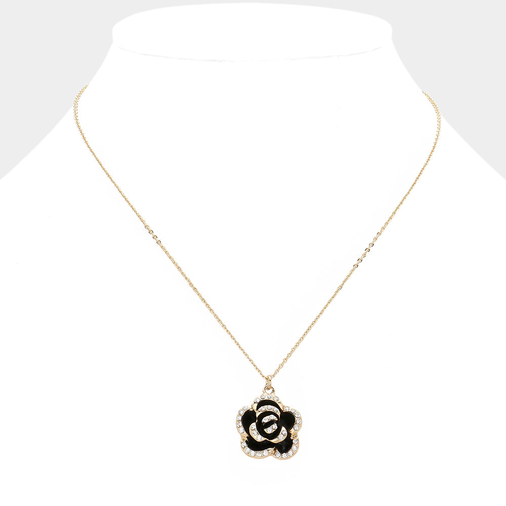 iLLASPARKZ Stone Paved Rim Enamel Rose Pendant Necklace