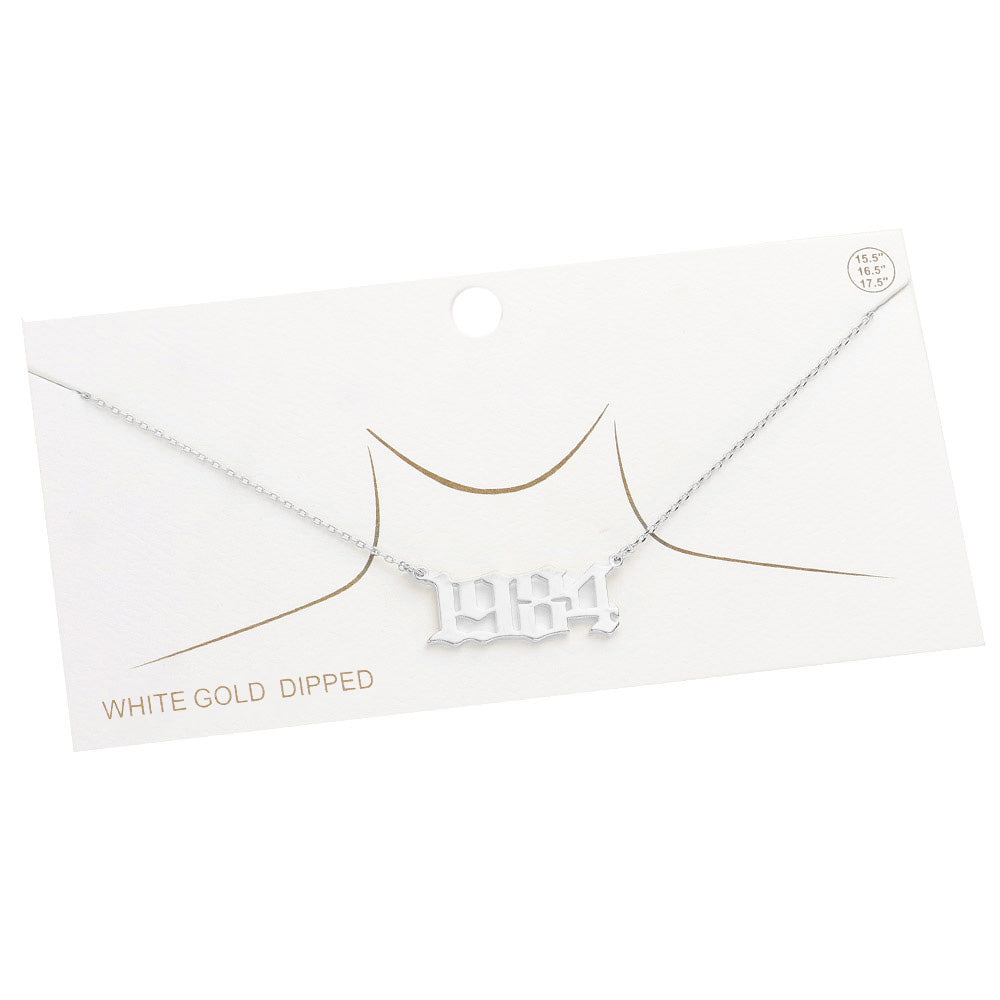 iLLASPARKZ White Gold Dipped 1984 Birth Year Plate Pendant Necklace