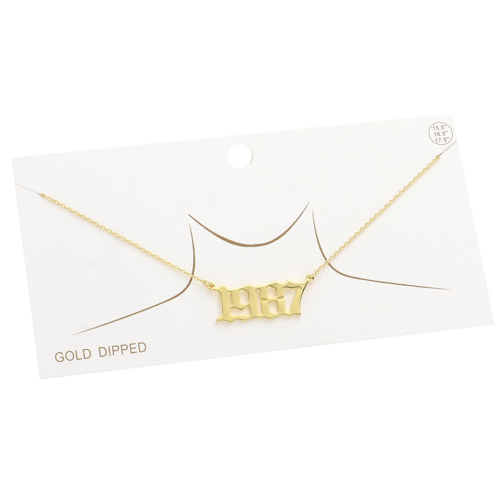iLLASPARKZ Gold Dipped 1987 Birth Year Plate Pendant Necklace