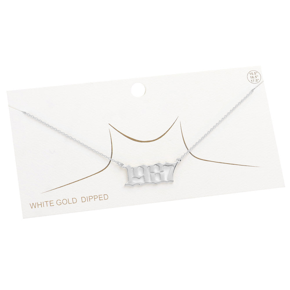 iLLASPARKZ White Gold Dipped 1987 Birth Year Plate Pendant Necklace