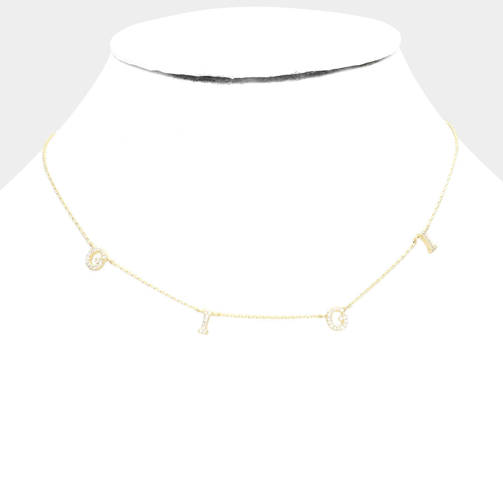 iLLASPARKZ Gold Dipped CZ GIGI Message Pendant Necklace