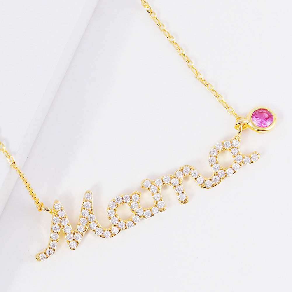 iLLASPARKZ October Birthstone MAMA Message Pendant Necklace