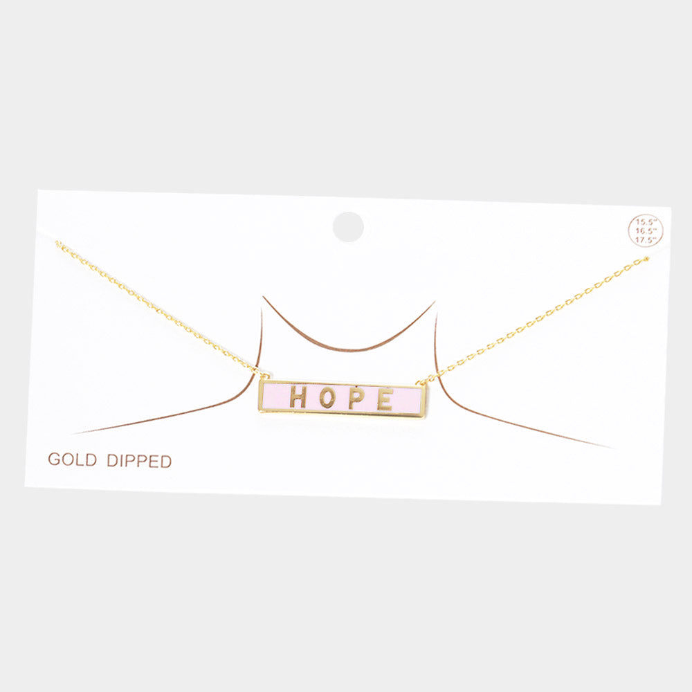 iLLASPARKZ HOPE Gold Dipped Enamel Rectangle Message Pendant Necklace