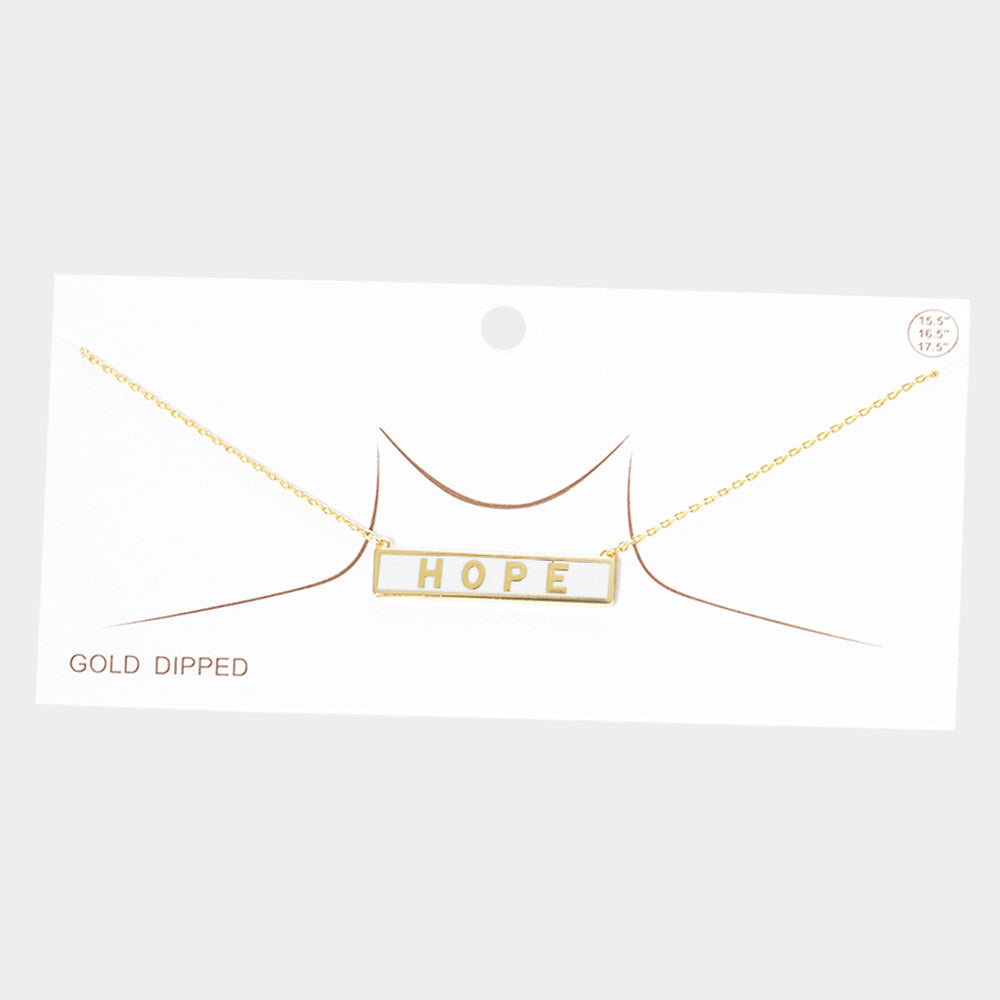 iLLASPARKZ HOPE Gold Dipped Enamel Rectangle Message Pendant Necklace