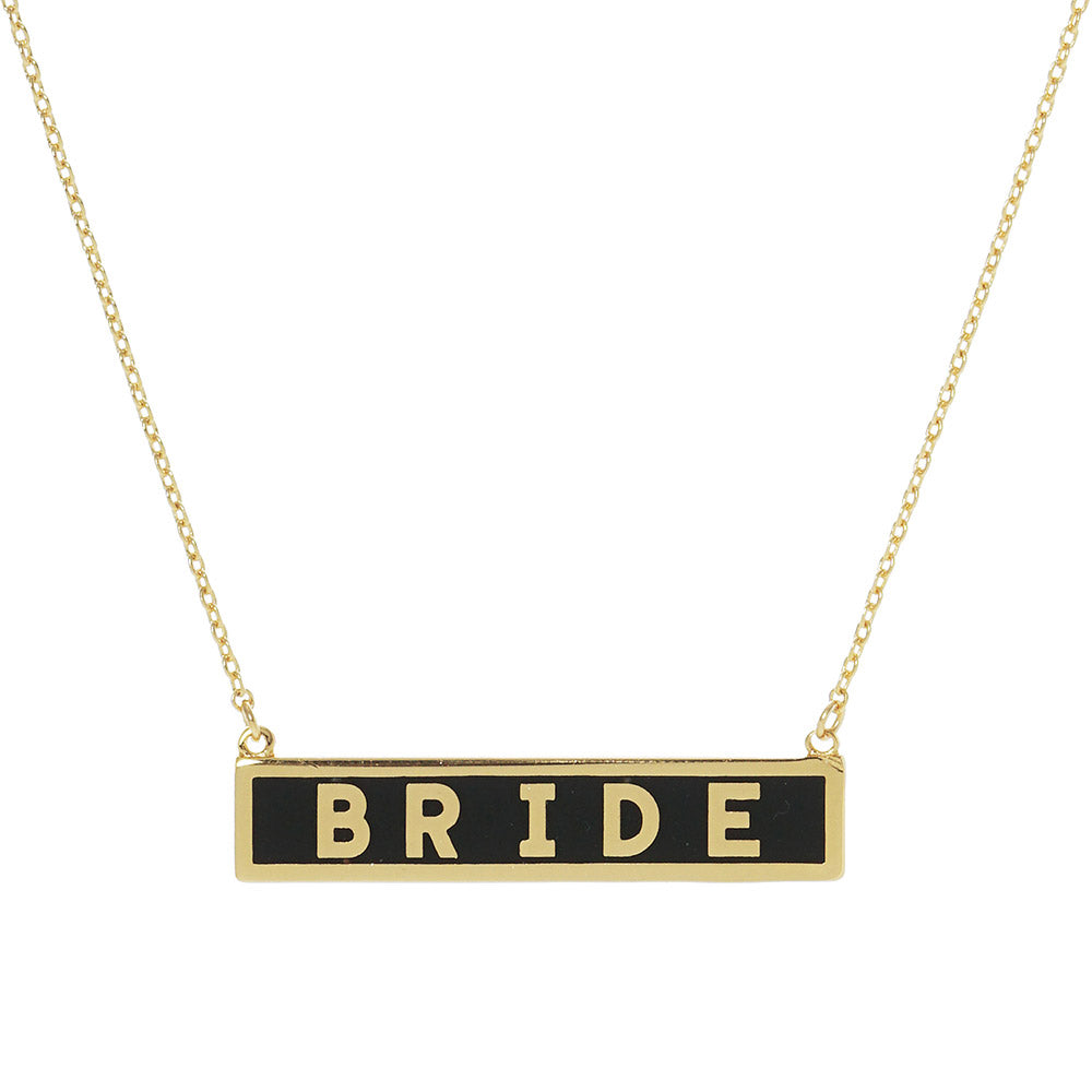 BRIDE Gold Dipped Enamel Rectangle Message Pendant Necklace